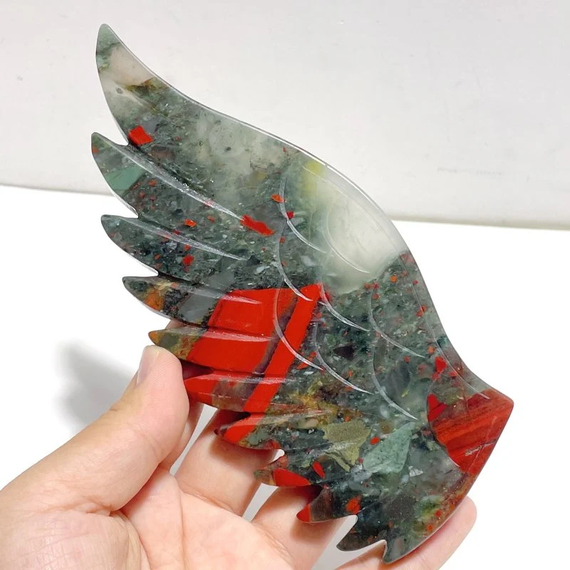 2 Pairs Angel Wing Carving With Stand Africa Blood Stone Morocco Agate - Image 4