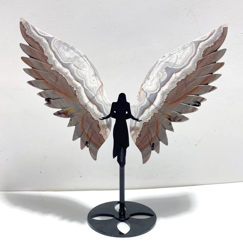 2 Pairs Angel Wing Carving With Stand Africa Blood Stone Morocco Agate - Image 5