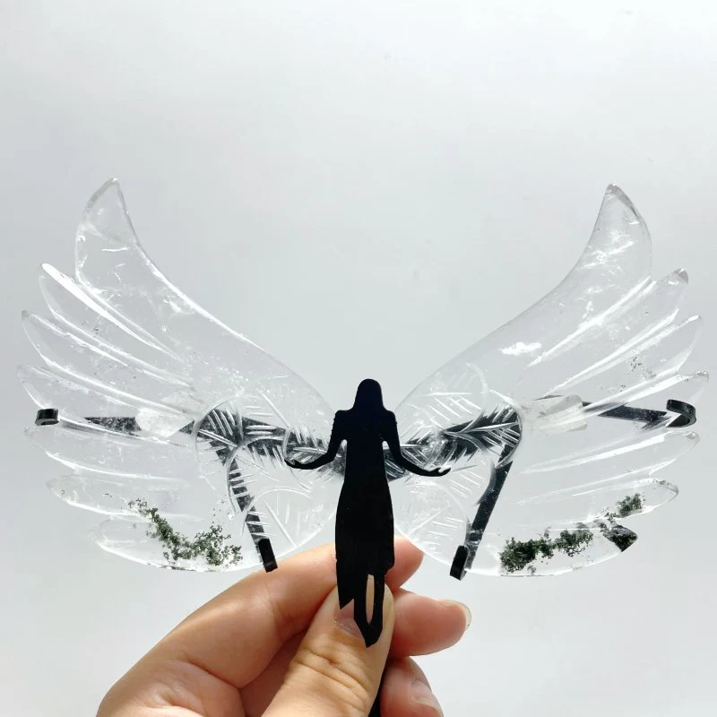 3 Pairs Angel Wing Carving With Stand Clear Quartz Smoky Quartz - Image 2