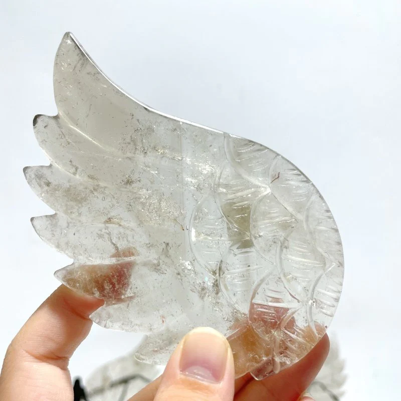 3 Pairs Angel Wing Carving With Stand Clear Quartz Smoky Quartz - Image 4