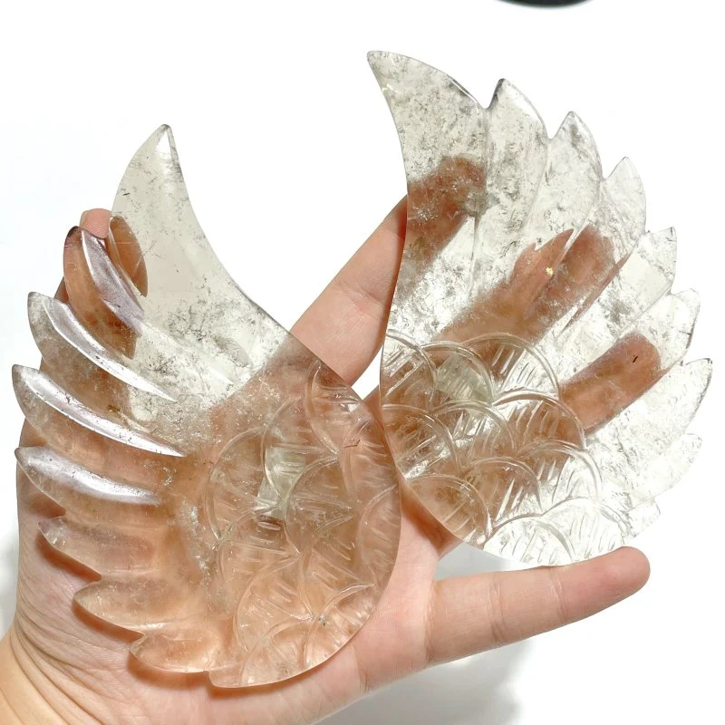 3 Pairs Angel Wing Carving With Stand Clear Quartz Smoky Quartz - Image 5