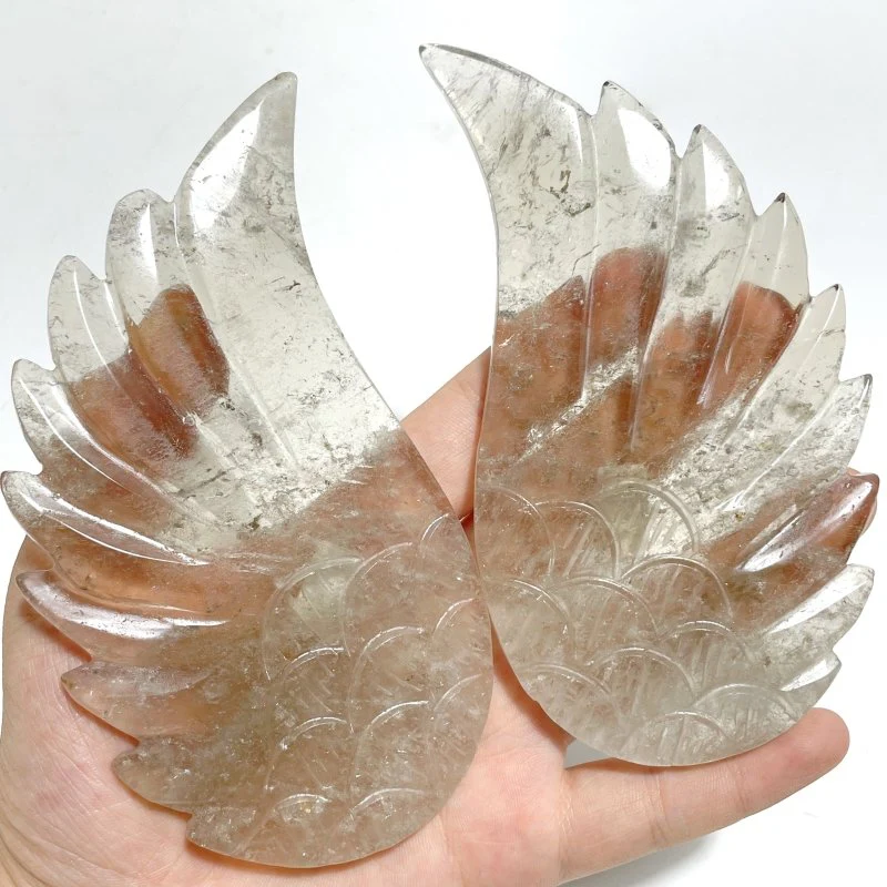3 Pairs Angel Wing Carving With Stand Clear Quartz Smoky Quartz - Image 8