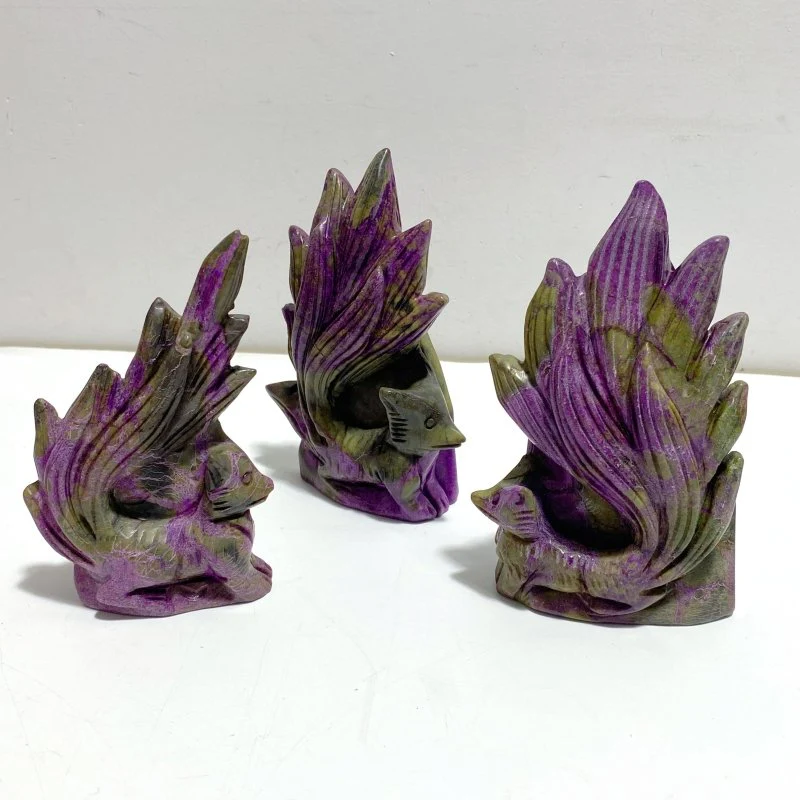 5 Pieces Atlantisite Nine-tailed Foxes Carving (With Crack) - Image 3