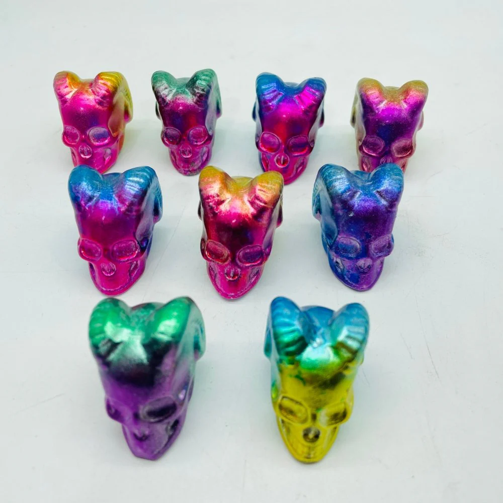 Colourful Aura Pyrite Shofar Skull Horned Devil Carving Wholesale - Image 3