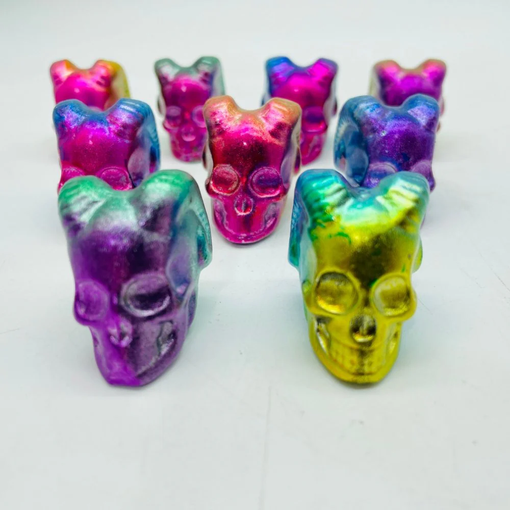 Colourful Aura Pyrite Shofar Skull Horned Devil Carving Wholesale - Image 4
