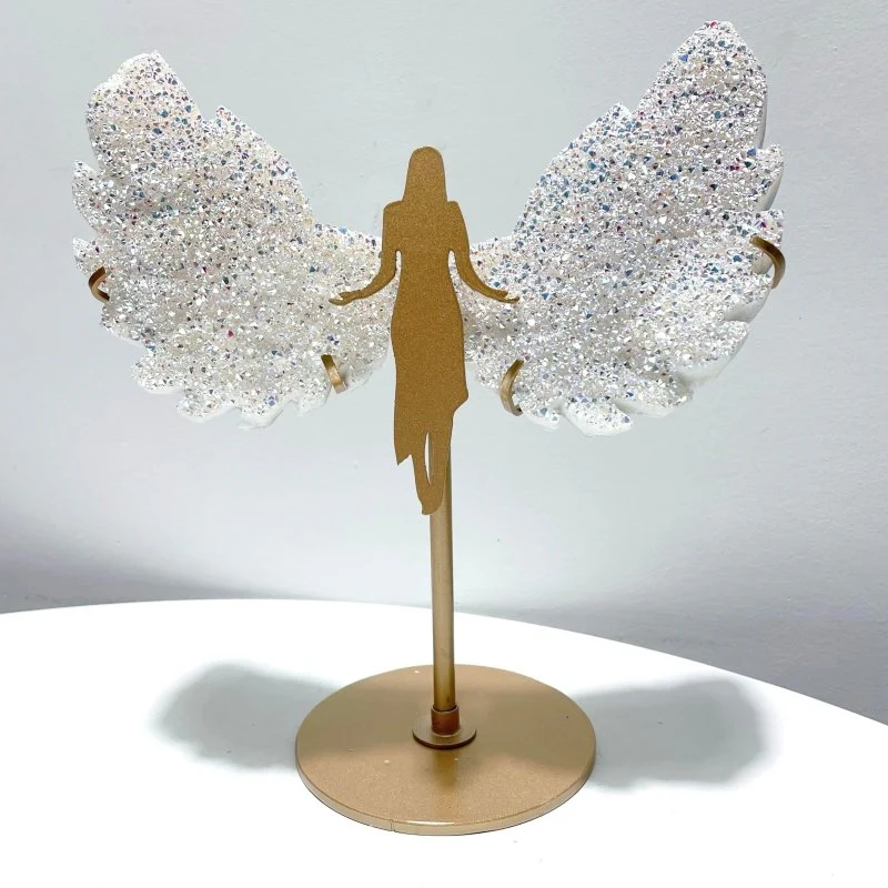 Aura Quartz Cluster Angel Wing Carving With Stand