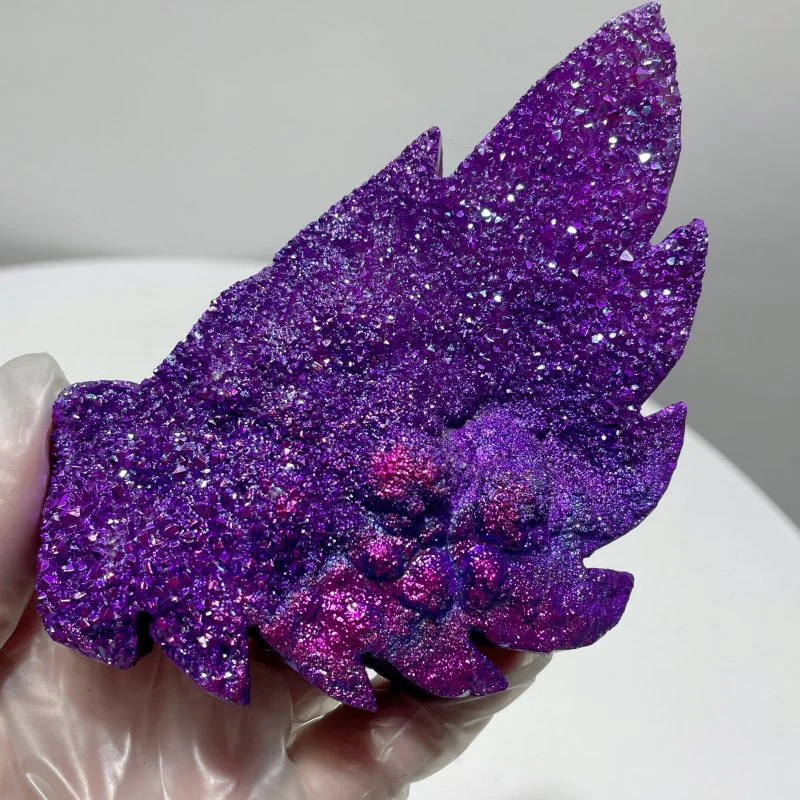 Aura Quartz Cluster Demon And Angel Wing Carving With Stand - Image 3