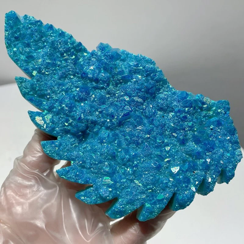 Aura Quartz Cluster Demon And Angel Wing Carving With Stand - Image 5