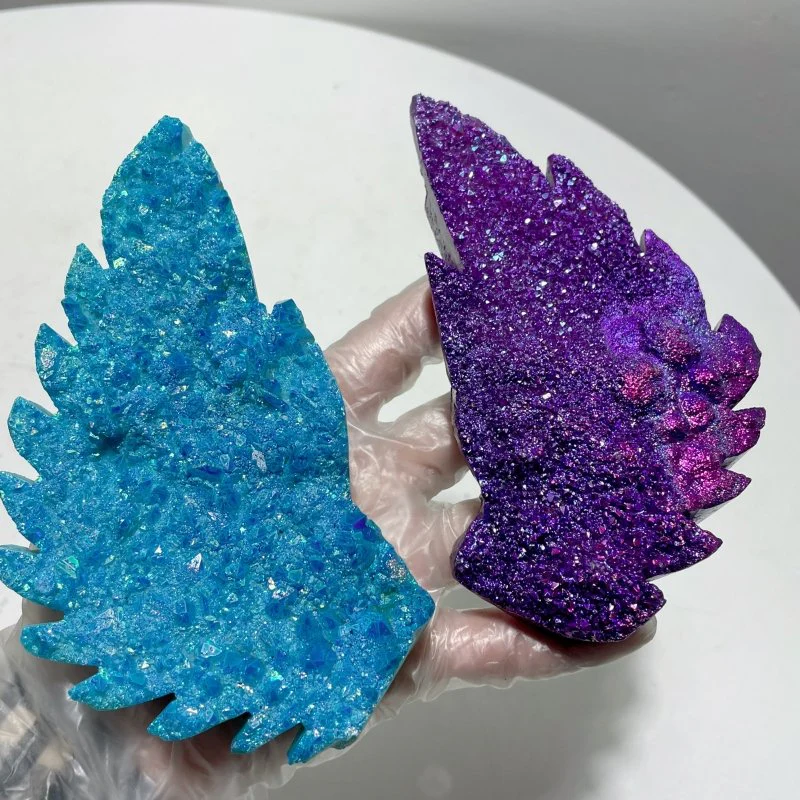 Aura Quartz Cluster Demon And Angel Wing Carving With Stand - Image 6