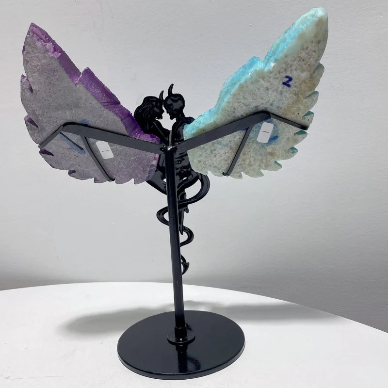 Aura Quartz Cluster Demon And Angel Wing Carving With Stand - Image 7