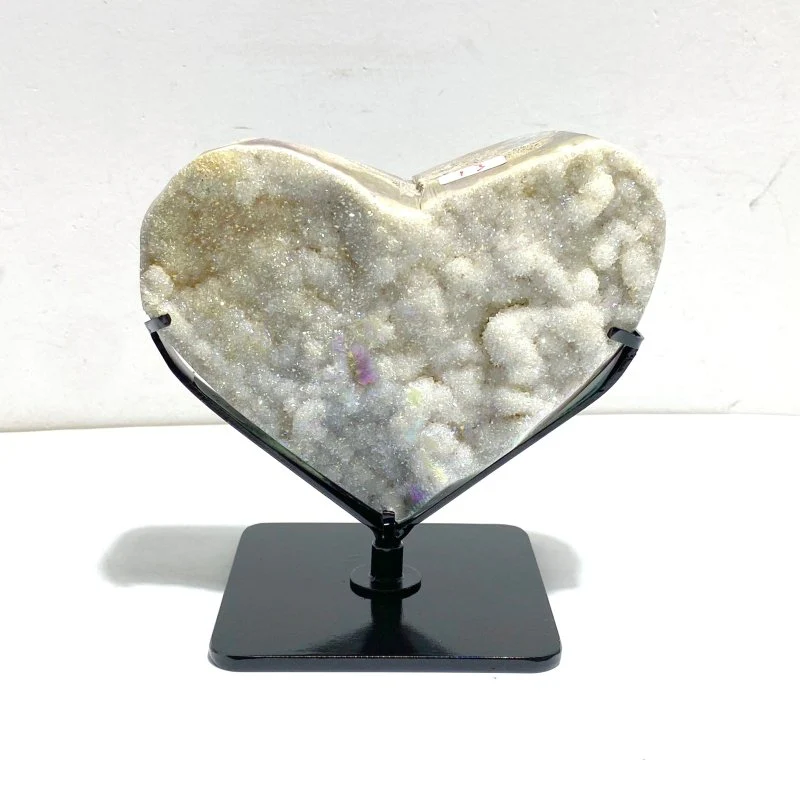 6 Pieces Aura Quartz Cluster Heart With Stand #1 - Image 2