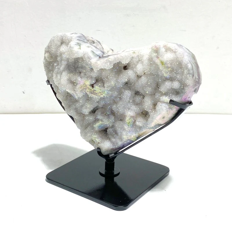 6 Pieces Aura Quartz Cluster Heart With Stand #1 - Image 5