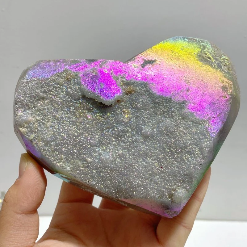 6 Pieces Aura Quartz Cluster Heart With Stand #1 - Image 6