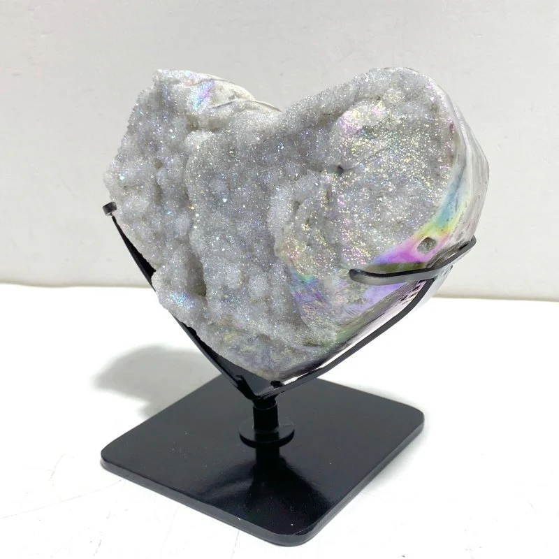 6 Pieces Aura Quartz Cluster Heart With Stand #1 - Image 7
