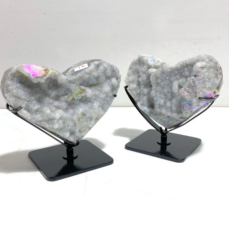 6 Pieces Aura Quartz Cluster Heart With Stand #1 - Image 8
