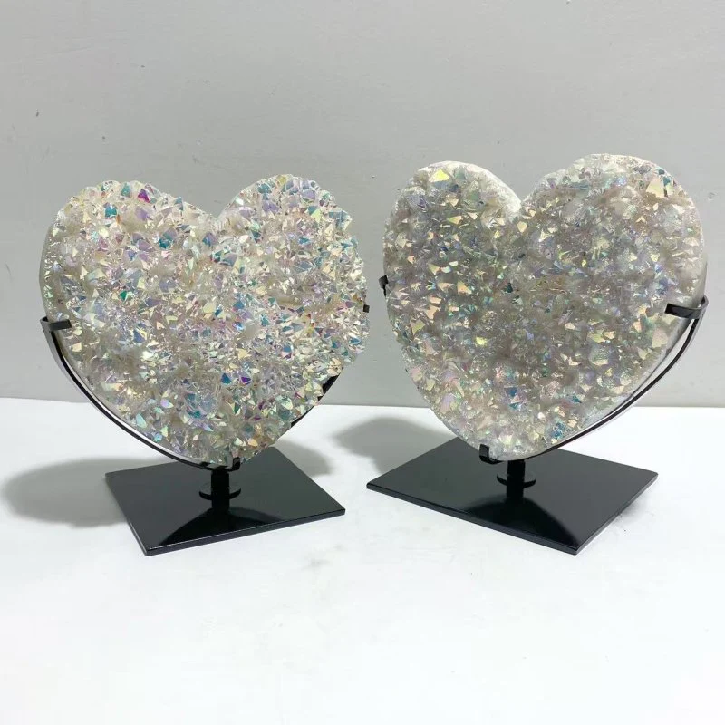 2 Pieces Aura Quartz Cluster Heart With Stand #10