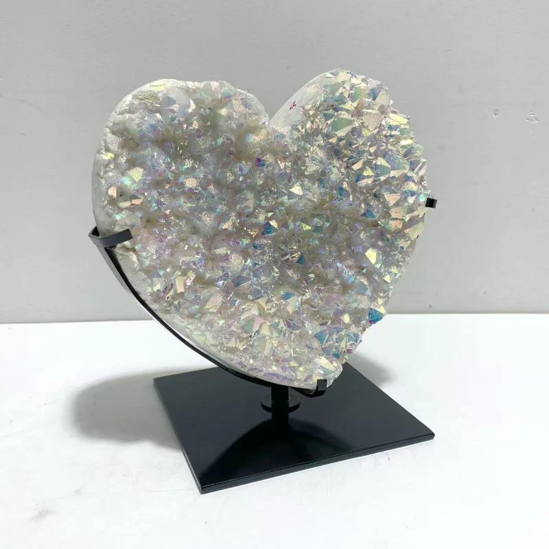 2 Pieces Aura Quartz Cluster Heart With Stand #10 - Image 3