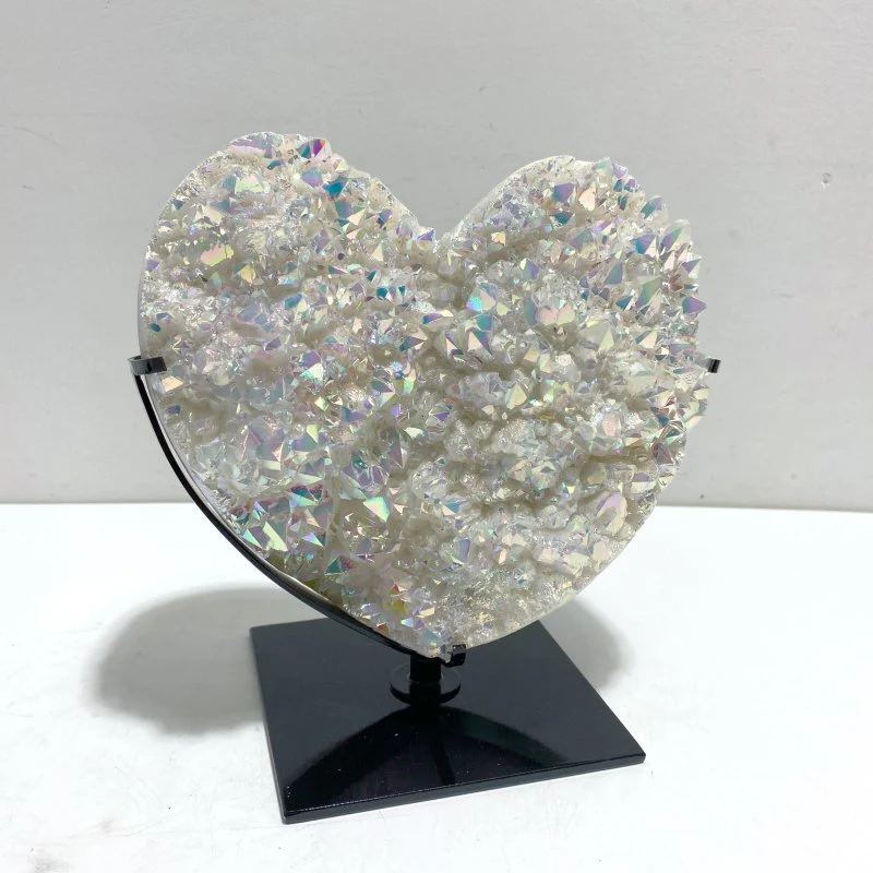 3 Pieces Aura Quartz Cluster Heart With Stand #11 - Image 3