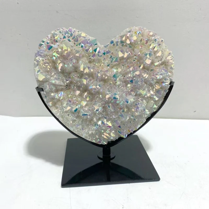 3 Pieces Aura Quartz Cluster Heart With Stand #11 - Image 4