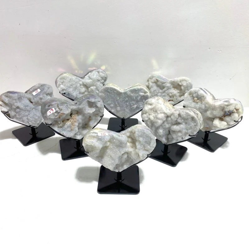 8 Pieces Aura Quartz Cluster Heart With Stand #2