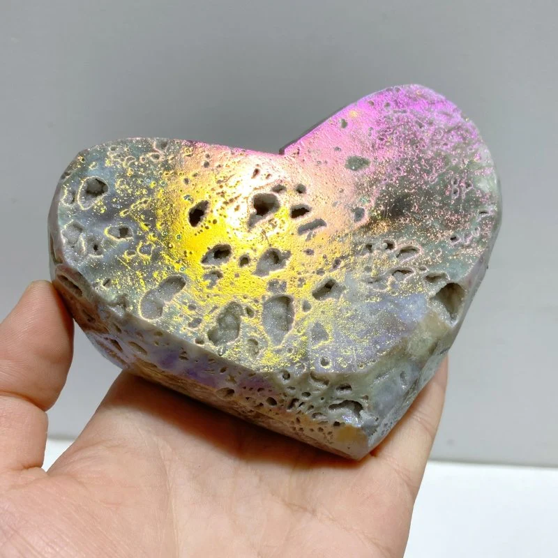 8 Pieces Aura Quartz Cluster Heart With Stand #2 - Image 6