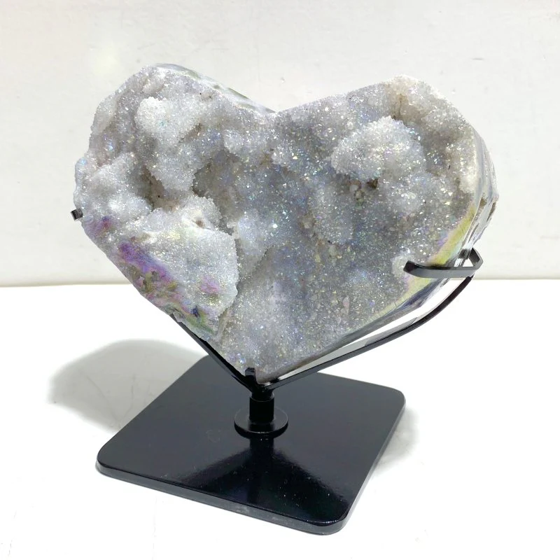 7 Pieces Aura Quartz Cluster Heart With Stand #3 - Image 3