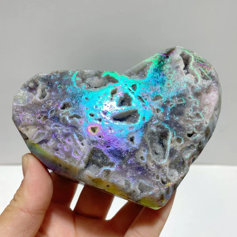 7 Pieces Aura Quartz Cluster Heart With Stand #3 - Image 6