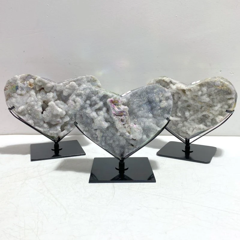 3 Pieces Aura Quartz Cluster Heart With Stand #4