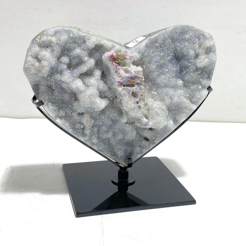 3 Pieces Aura Quartz Cluster Heart With Stand #4 - Image 3