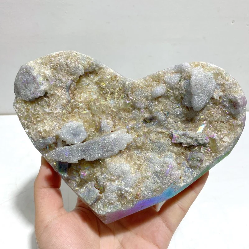 3 Pieces Aura Quartz Cluster Heart With Stand #4 - Image 4