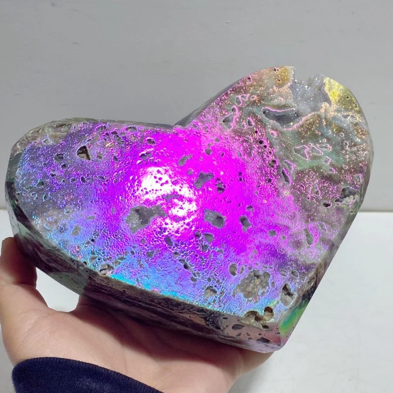 3 Pieces Aura Quartz Cluster Heart With Stand #4 - Image 7