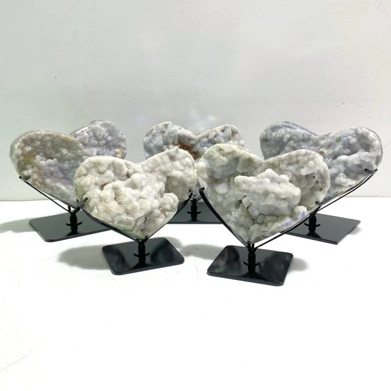 5 Pieces Aura Quartz Cluster Heart With Stand #5