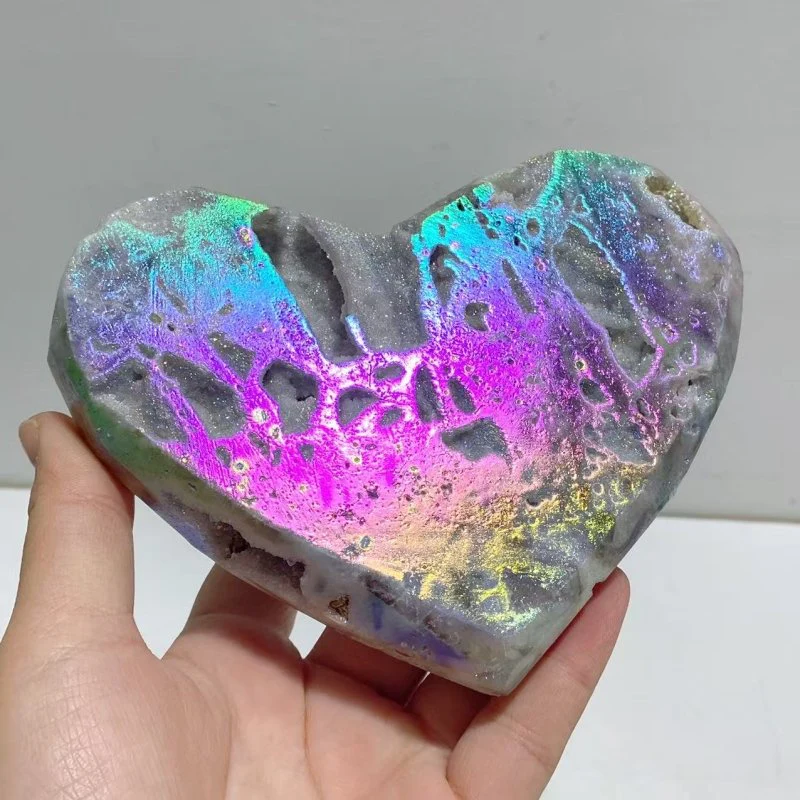 5 Pieces Aura Quartz Cluster Heart With Stand #5 - Image 8