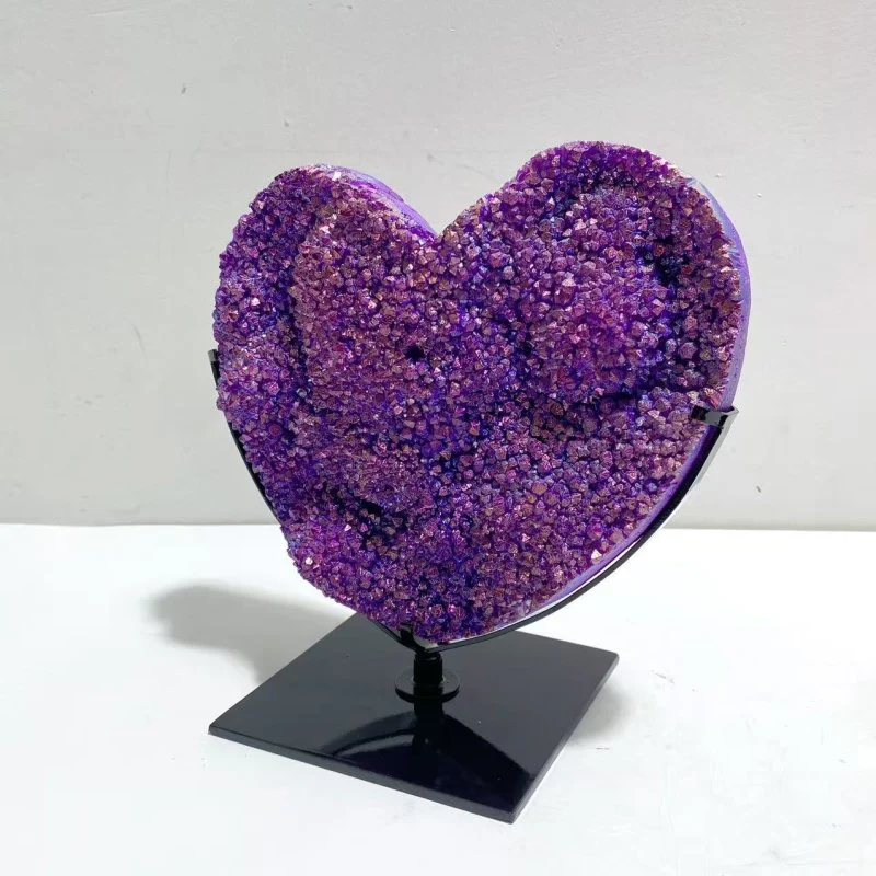 2 Pieces Aura Purple Quartz Cluster Heart With Stand #9 - Image 3