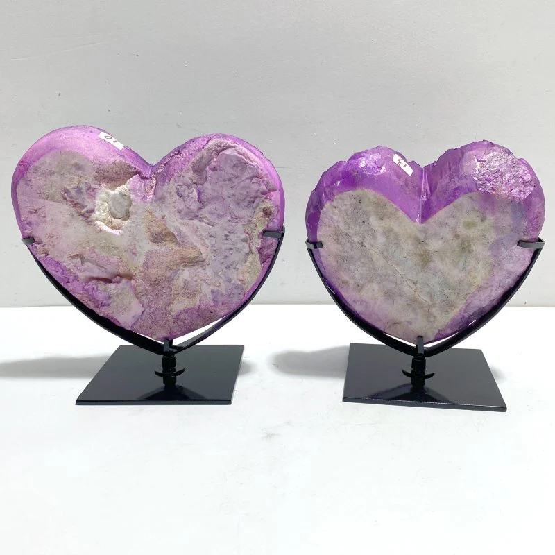 2 Pieces Aura Purple Quartz Cluster Heart With Stand #9 - Image 5