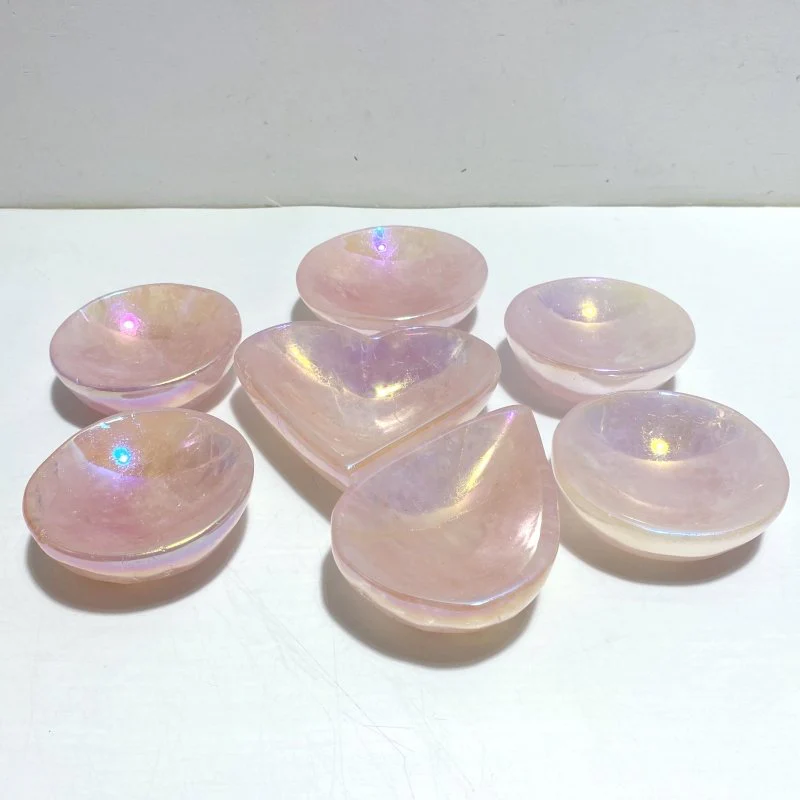 7 Pieces Aura Rose Quartz Bowl Carving