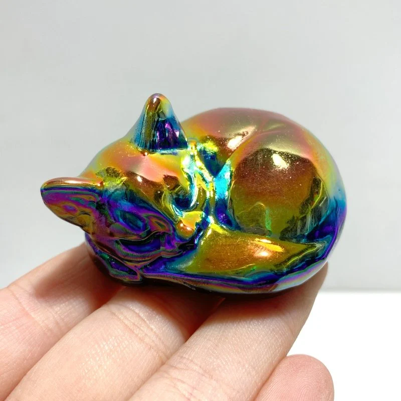 Aura Silver Sheen Obsidian Sleeping Cat Carving Wholesale
