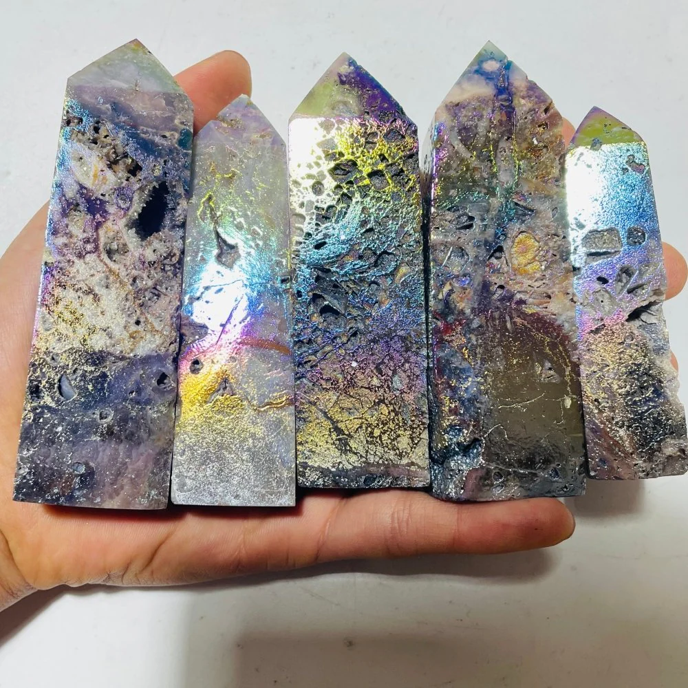 Aura Sphalerite Geode Quartz Four-Sided Tower Points Wholesale - Image 2