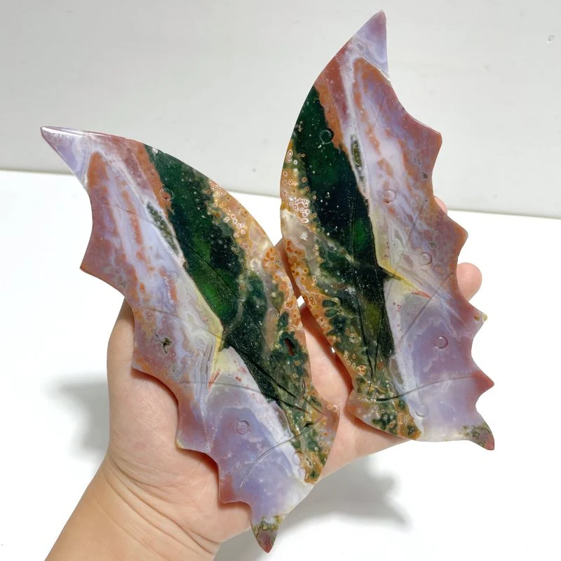 Beautiful 8th Vein Ocean Jasper Flying Dragon Wing Carving With Stand - Image 2