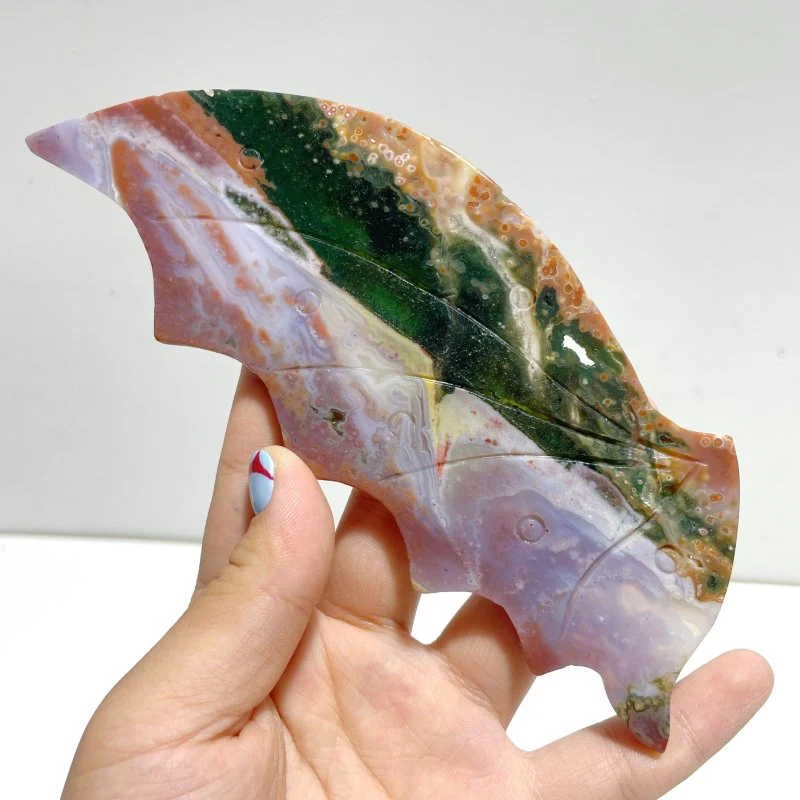 Beautiful 8th Vein Ocean Jasper Flying Dragon Wing Carving With Stand - Image 3