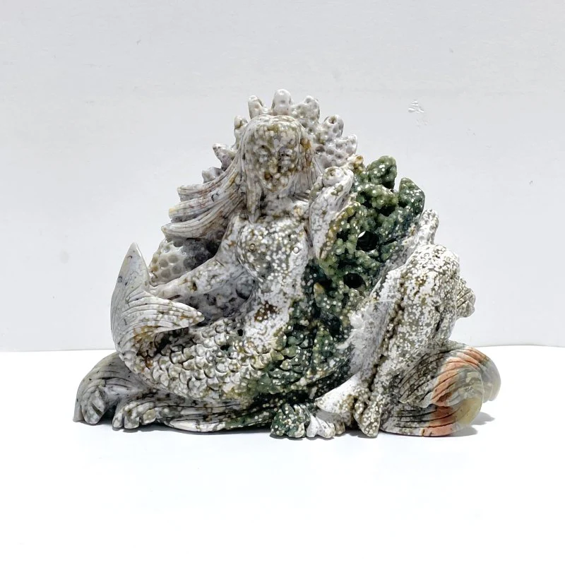 Beautiful 8th Vein Ocean Jasper Mermaid Carving