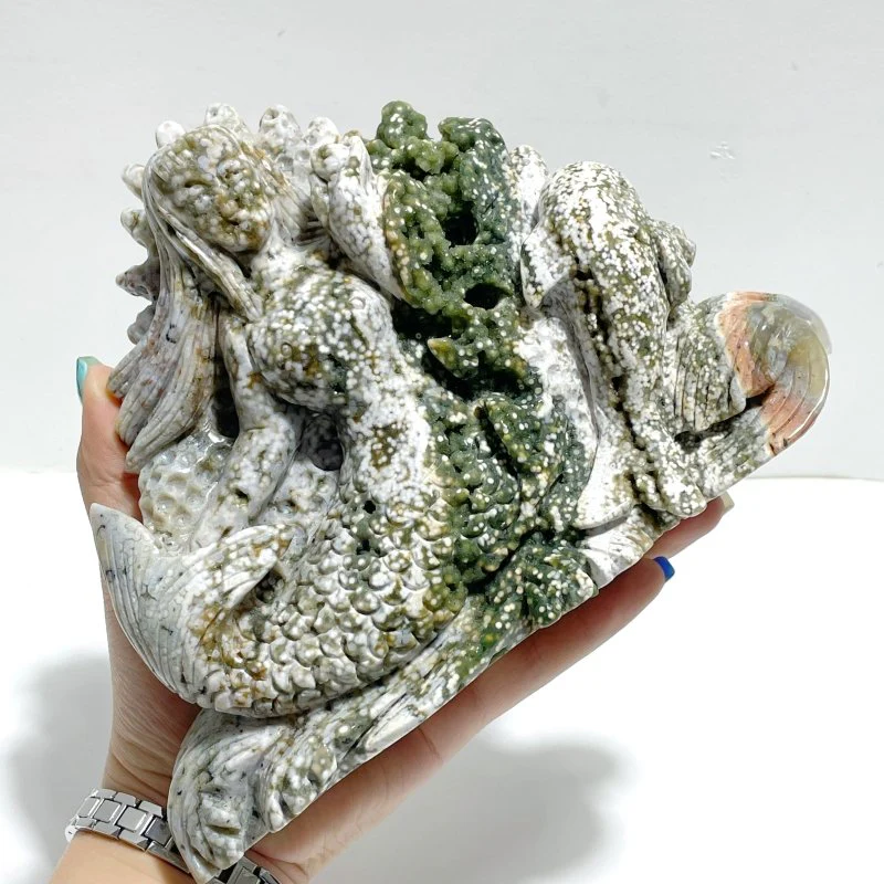 Beautiful 8th Vein Ocean Jasper Mermaid Carving - Image 3