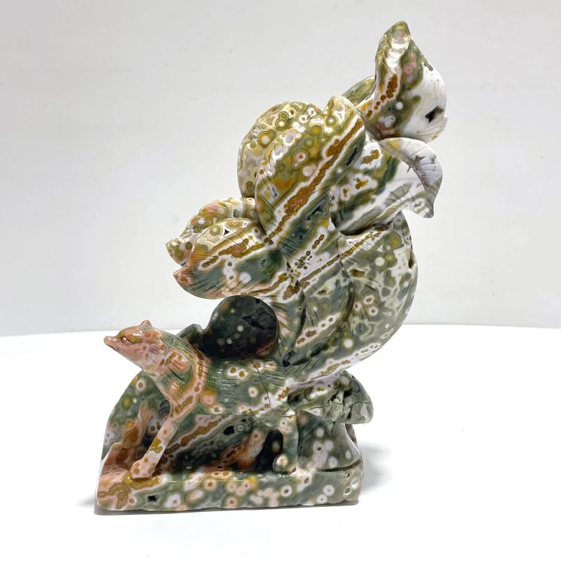 Beautiful 8th Vein Ocean Jasper Nine-tailed Fox Carving