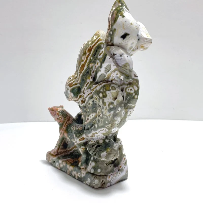 Beautiful 8th Vein Ocean Jasper Nine-tailed Fox Carving - Image 3
