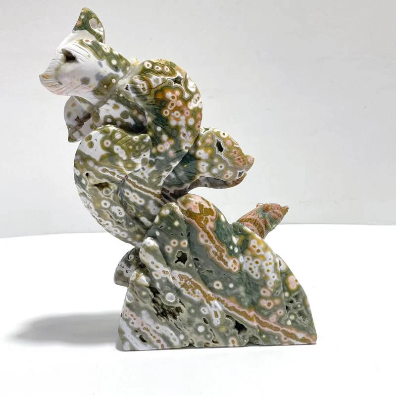 Beautiful 8th Vein Ocean Jasper Nine-tailed Fox Carving - Image 4