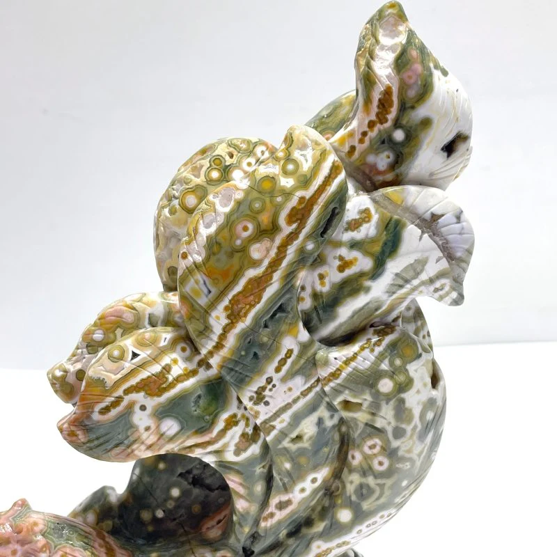 Beautiful 8th Vein Ocean Jasper Nine-tailed Fox Carving - Image 6
