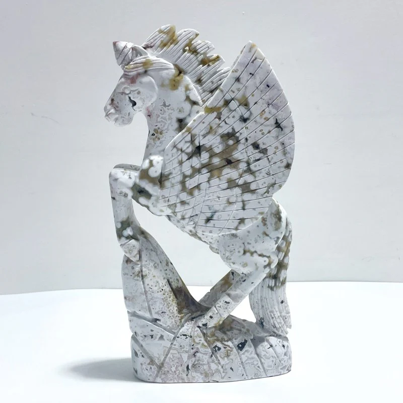 Beautiful 8th Vein Ocean Jasper Unicorn/Pegasus Carving
