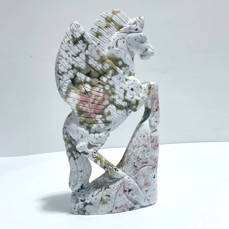 Beautiful 8th Vein Ocean Jasper Unicorn/Pegasus Carving - Image 2