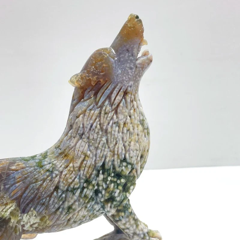 Beautiful 8th Vein Ocean Jasper Wolf Carving - Image 2