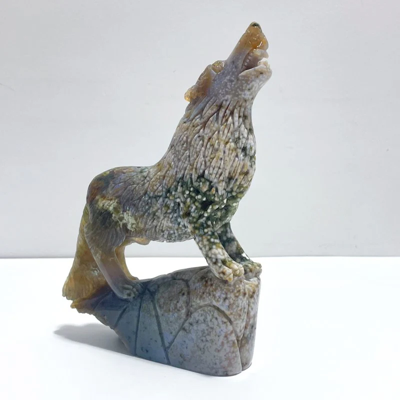 Beautiful 8th Vein Ocean Jasper Wolf Carving - Image 6